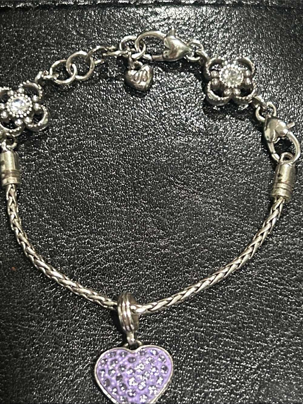 Brighton Silver Bracelet with Lavender Heart Charm and Floral Accents